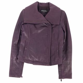 Emporio Armani - 美品 エンポリオアルマーニ EMPORIO ARMANI ジャケット レザージャケット ジップアップ アウター レディース イタリア製 38(M相当) パープル