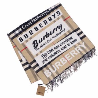 バーバリー(BURBERRY)の未使用 バーバリー BURBERRY マフラー ストール ブレンケット チェック ロゴ カシミヤ100％ レディース スコットランド製 210×50cm ベージュ/ブラック/ホワイト(ストール/パシュミナ)