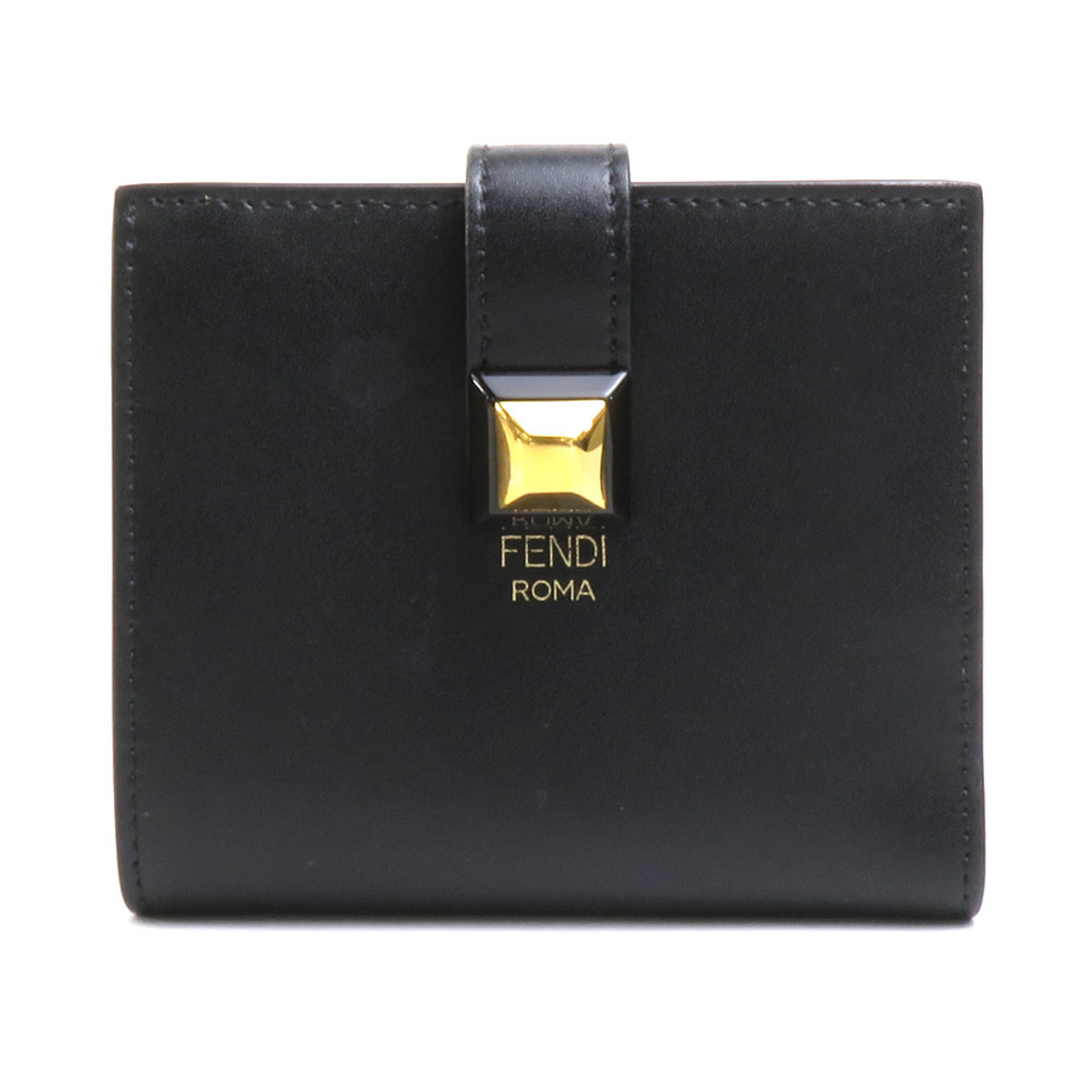 FENDI(フェンディ)のフェンディ FENDI 二つ折り財布 レザー ブラック ゴールド レディース 送料無料【中古】 e58529a レディースのファッション小物(財布)の商品写真