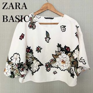 ザラ(ZARA)の【ZARA BASIC】ドルマンスリーブショートカットソー フラワープリント L(カットソー(半袖/袖なし))