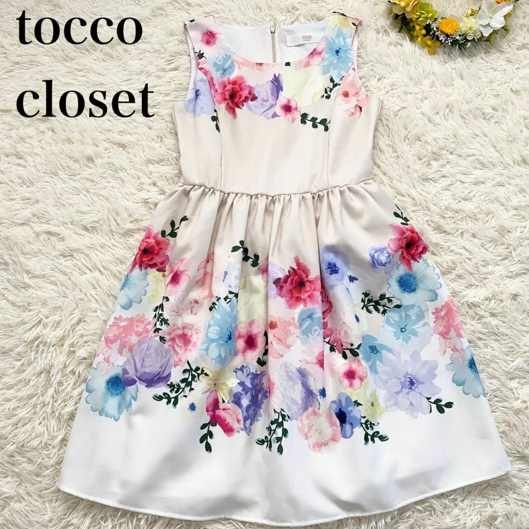 TOCCO closet(トッコクローゼット)の【tocco closet】フラワープリントノースリーブワンピース ひざ丈 レディースのワンピース(ひざ丈ワンピース)の商品写真