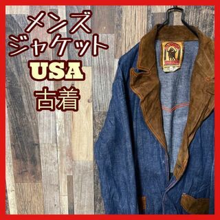 デニム メンズ ブルゾン L ブルー USA古着 90s 長袖 ジャケット(Gジャン/デニムジャケット)