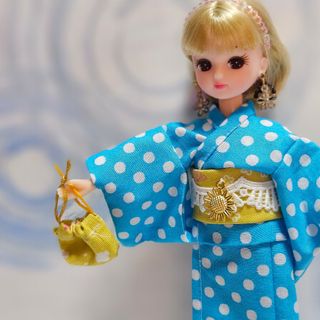 リカちゃん　ハンドメイド　はんなり浴衣　水玉(その他)