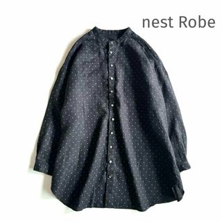 nest Robe バンドカラードットブラウス 黒