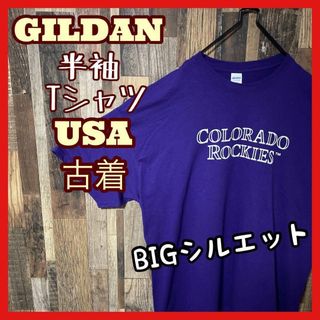 ギルダン パープル メンズ 2XL プリント USA古着 90s 半袖 Tシャツ(Tシャツ/カットソー(半袖/袖なし))