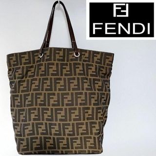 フェンディ(FENDI)のフェンディ　トートバッグ　ズッカ柄　ブラウン　レザー　ナイロン　キャンバス(トートバッグ)