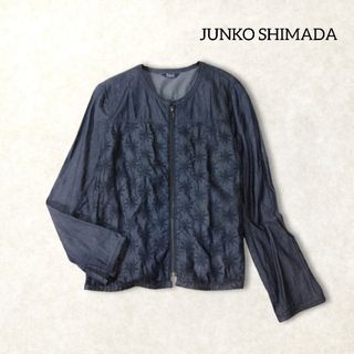 ジュンコシマダ(JUNKO SHIMADA)のジュンコシマダ ✿ 刺繍 ノーカラー ジャケット カーディガン L 春 薄手(ノーカラージャケット)