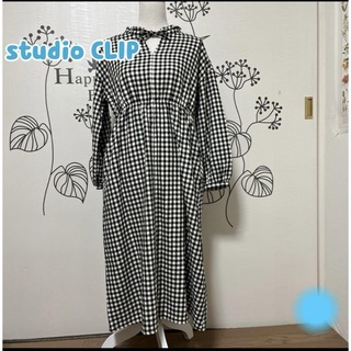 STUDIO CLIP - ◎781 スタディオクリップ 黒チェック 襟フリル リボン可愛いワンピ