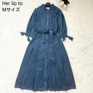 ハーリップトゥ(Her lip to)の【極美品】Chambray-trimmed Belted Long Dress(ロングワンピース/マキシワンピース)