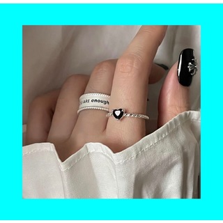 リング　ハート　指輪　黒　ブラック　デザイン　フリーサイズ　(リング(指輪))