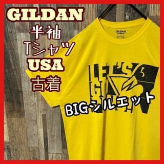 ギルダン メンズ イエロー XL プリント ゆるダボ USA古着 半袖 Tシャツ(Tシャツ/カットソー(半袖/袖なし))