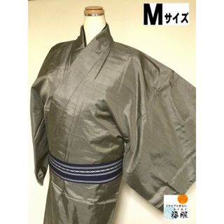 【中古】紬 男物 正絹 薄茶地に格子文様 裄69 Mサイズ リサイクル  (着物)