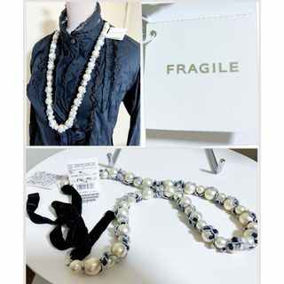 フラジール(FRAGILE)のフラジール　日本製　三陽商会　ネックレス　パール調　リボン　レース　ベロア(ネックレス)