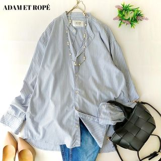 アダムエロペ(AER ADAM ET ROPE)のアダムエロペ　ストライプ　バンドカラー長袖シャツ　ゆったり　羽織　大きいサイズ(シャツ/ブラウス(長袖/七分))