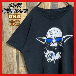 スターウォーズ ヨーダ キャラクター Tシャツ USA古着 半袖 ブラック 黒(Tシャツ/カットソー(半袖/袖なし))