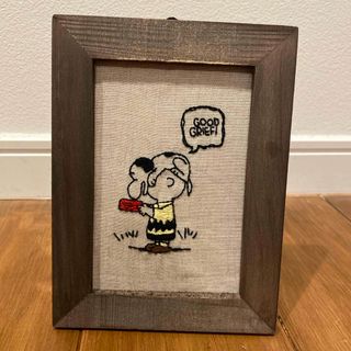 スヌーピー(SNOOPY)のスヌーピー&チャーリーブラウン　刺繍フレーム　ハンドメイド(インテリア雑貨)