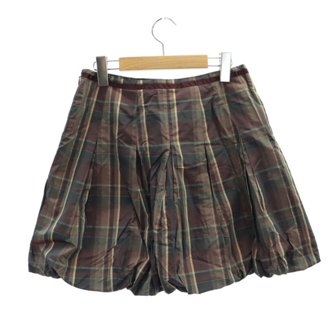 Lois CRAYON(ロイスクレヨン)のロイスクレヨン チェック バルーンミニスカート フレア タック M ボルドー レディースのスカート(ミニスカート)の商品写真