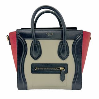 セリーヌ(celine)のセリーヌ CELINE ハンドバッグ 斜め掛けショルダーバッグ ラゲージ ナノショッパー レザー グレージュ/ブラック/レッド ゴールド レディース 送料無料【中古】 z0529(ハンドバッグ)