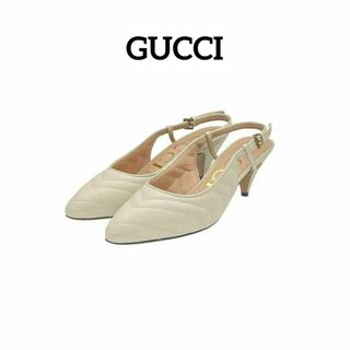 グッチ(Gucci)のグッチ 659471 GG レザー 37 キルティングパンプス　ストラップ　白(ハイヒール/パンプス)