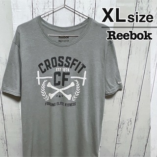 リーボック(Reebok)のReebok　Tシャツ　XL　グレー　プリント　ロゴ　ポリエステル　スポーツ(Tシャツ/カットソー(半袖/袖なし))