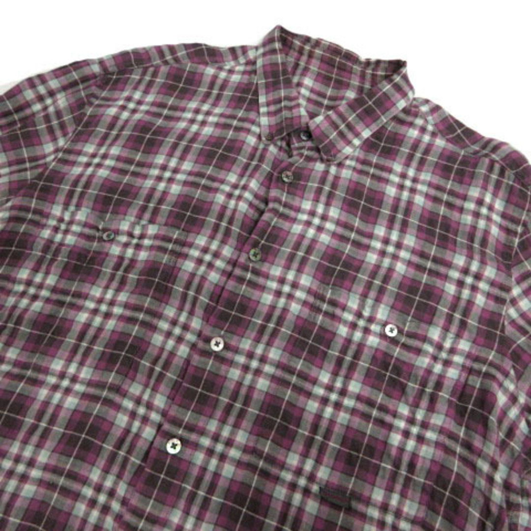 パパス シャツ ボタンダウン 日本製 チェック あずき色 エンジ系 青系 白 M メンズのトップス(シャツ)の商品写真