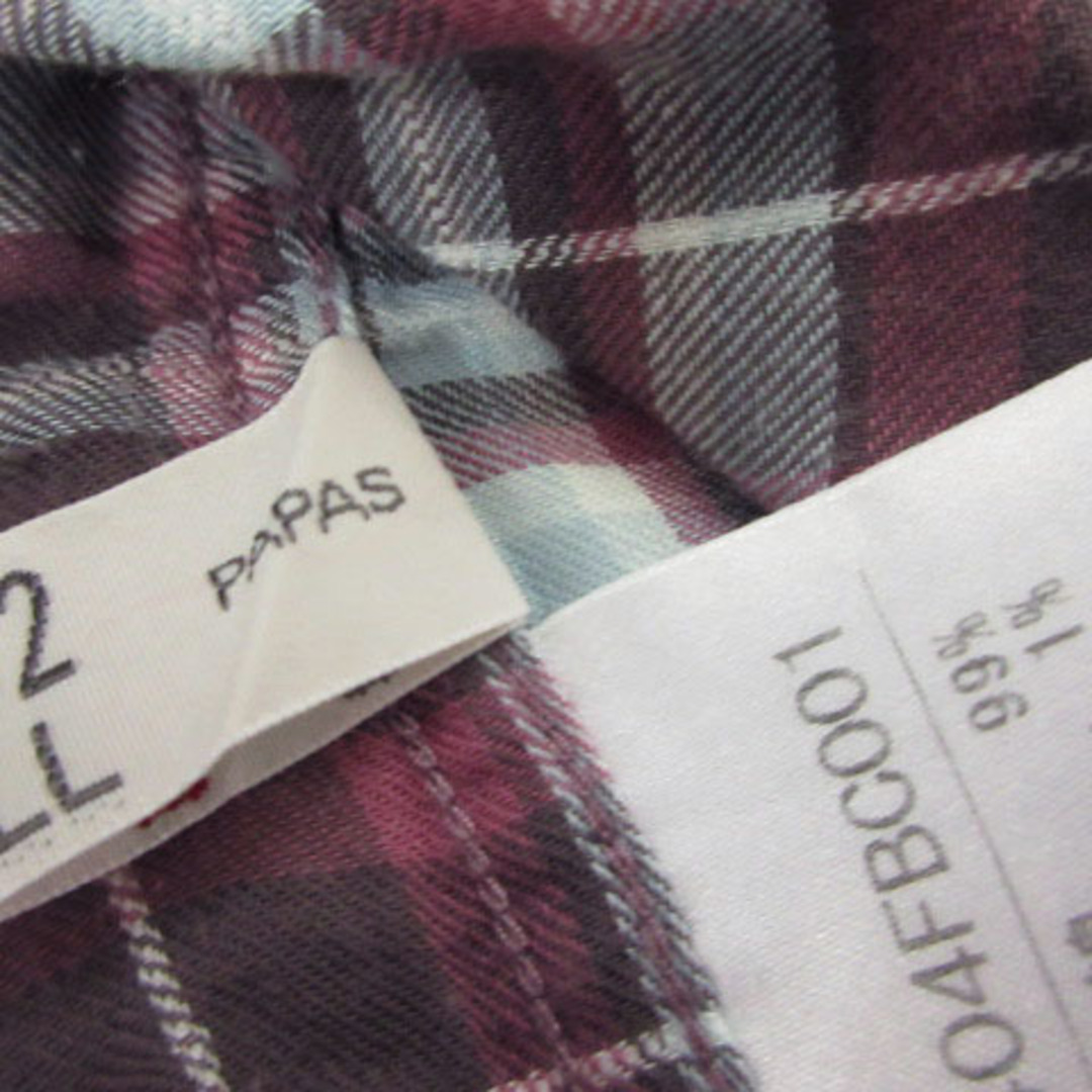 パパス シャツ ボタンダウン 日本製 チェック あずき色 エンジ系 青系 白 M メンズのトップス(シャツ)の商品写真