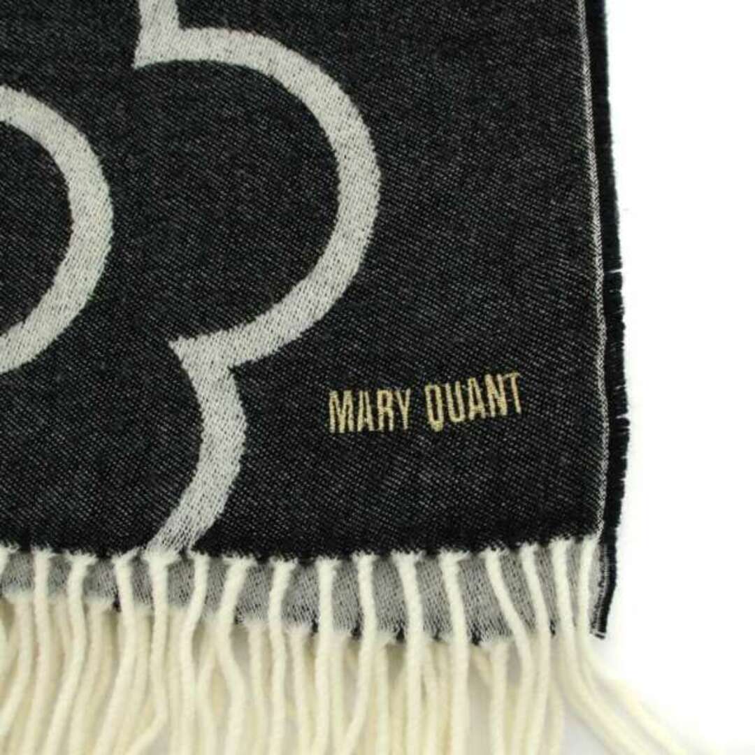 MARY QUANT(マリークワント)のマリークワント マフラー ストール フリンジ 花柄 黒 ブラック 白 ホワイト レディースのファッション小物(マフラー/ショール)の商品写真