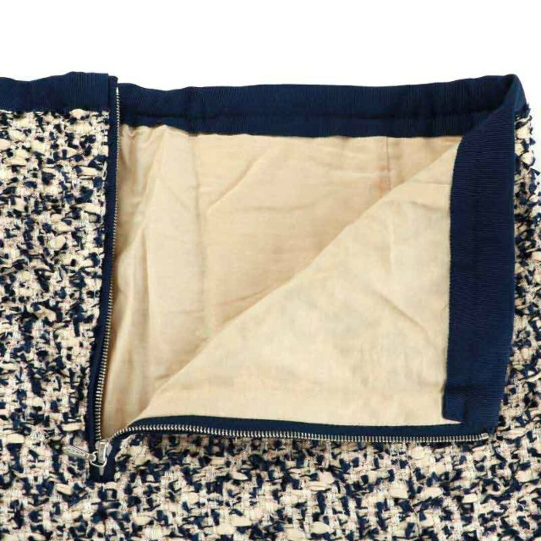 Drawer(ドゥロワー)のドゥロワー スカート ひざ丈 ツイード フリンジ タック 36 S ピンク 紺 レディースのスカート(ひざ丈スカート)の商品写真