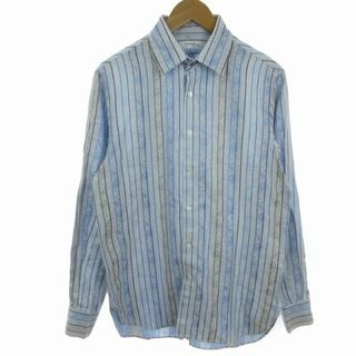 ランバンオンブルー(LANVIN en Bleu)のランバンオンブルー シャツ 長袖 ストライプ 花柄 総柄 青 48 XL位(シャツ)