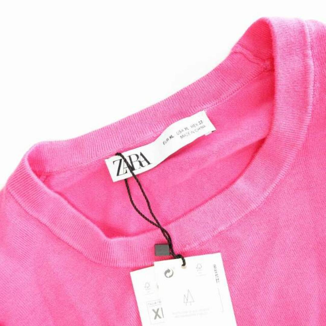ZARA(ザラ)のザラ ZARA タグ付き 半袖ニット カットソー 無地 ピンク XL ■002 レディースのトップス(ニット/セーター)の商品写真