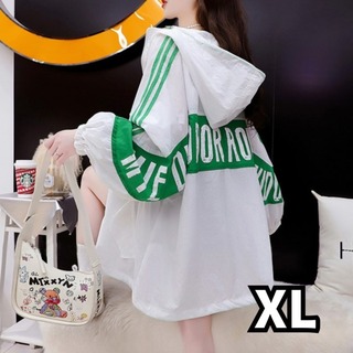 白 緑 ブルゾン サイドライン XL 長袖 オーバーサイズ レディース 韓国(ブルゾン)