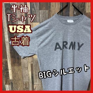 プリント ミリタリー メンズ グレー XL USA古着 90s 半袖 Tシャツ(Tシャツ/カットソー(半袖/袖なし))