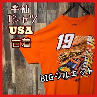 プリント オレンジ レース メンズ 2XL USA古着 90s 半袖 Tシャツ(Tシャツ/カットソー(半袖/袖なし))