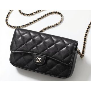 シャネル(CHANEL)のシャネル フラップフォンケース キャビア・ 黒・金【新品未使用】(ショルダーバッグ)