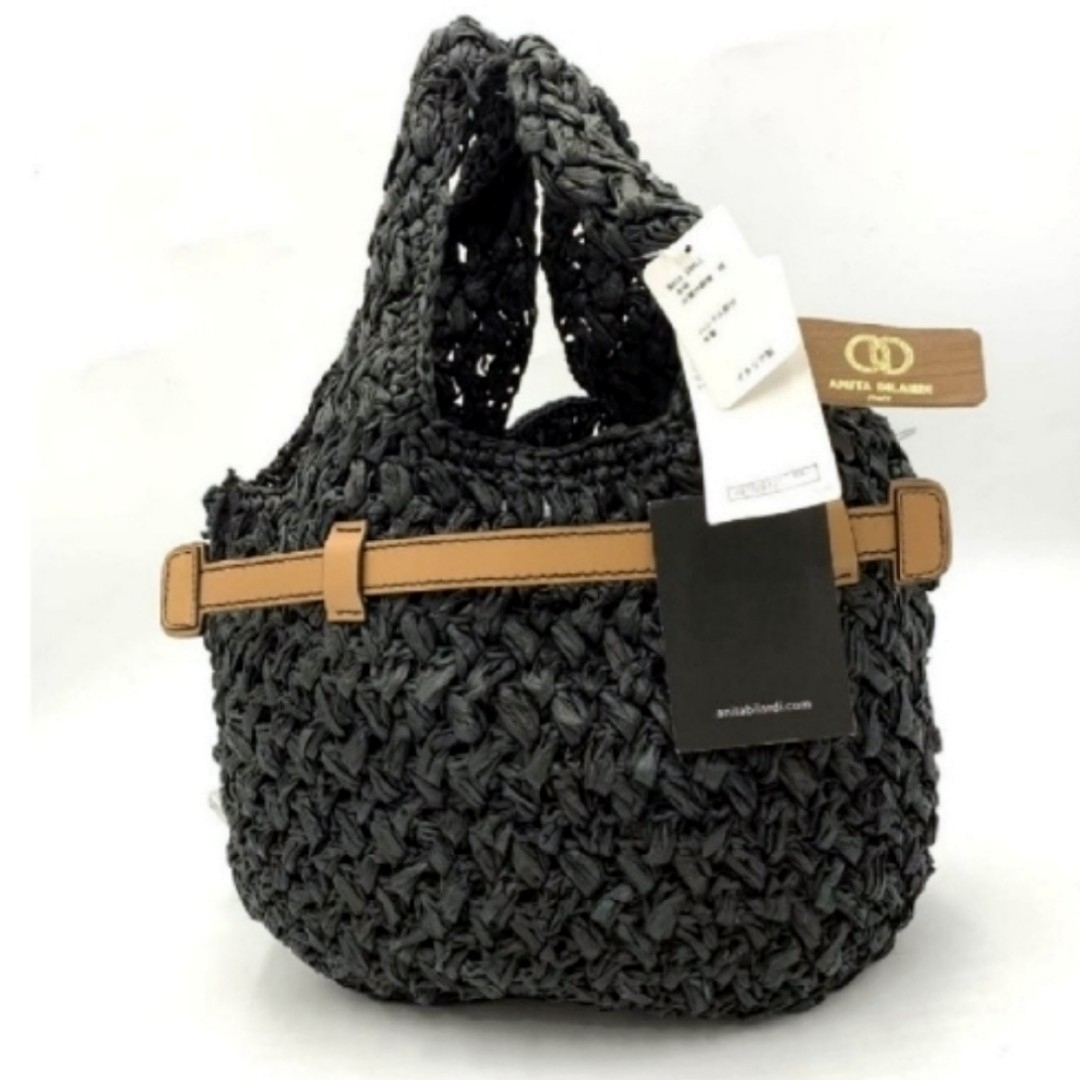 Anita Bilardi(アニタビラルディ)の美品アニタビラルディ ハンドバッグ 編みバッグ トートバッグ　イタリア製ブラック レディースのバッグ(ハンドバッグ)の商品写真