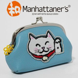 マンハッタナーズ(Manhattaner's)の新品 和マンハッタナーズ 刺繍猫ちゃん 花笑 ダブルがま口コンパクト財布(財布)