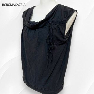 BCBGMAXAZRIA - BCBGMAXAZRIA フリンジ カットソー ノースリーブ 黒 XS