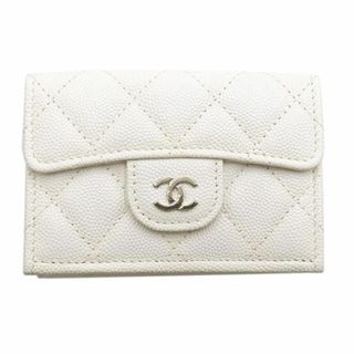 シャネル(CHANEL)の美品 シャネル 財布 CHANEL キャビアスキン マトラッセ スモール フラップ ウォレット コンパクト ホワイト T-YJC06289(財布)