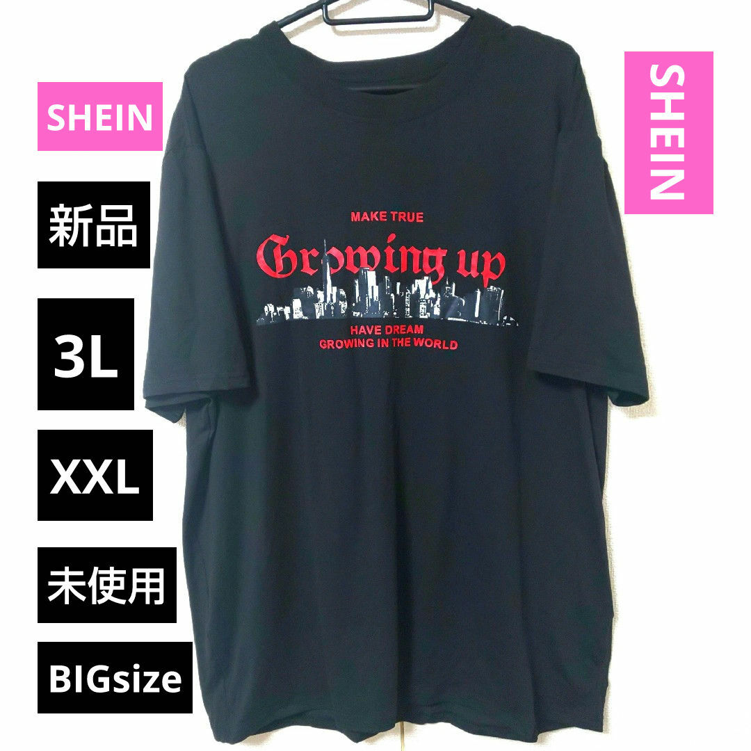 SHEIN(シーイン)の新品 XXL SHEIN 半袖Tシャツ 黒 3L 大きいサイズ トップス 半袖 メンズのトップス(Tシャツ/カットソー(半袖/袖なし))の商品写真