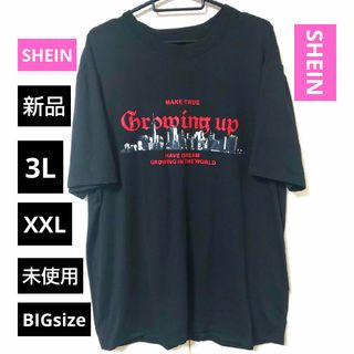 シーイン(SHEIN)の新品 XXL SHEIN 半袖Tシャツ 黒 3L 大きいサイズ トップス 半袖(Tシャツ/カットソー(半袖/袖なし))