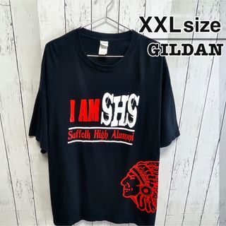 ギルタン(GILDAN)のUSA古着　GILDAN　Tシャツ　XXL　ブラック　レッド　プリント　コットン(Tシャツ/カットソー(半袖/袖なし))