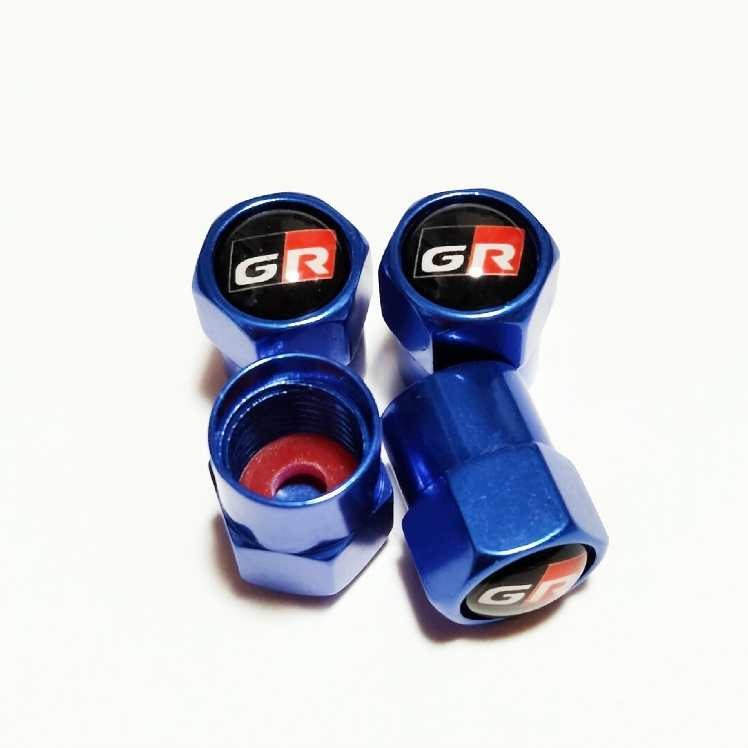 GR◆エアバルブキャップ[青]◆４個set 自動車/バイクの自動車(車外アクセサリ)の商品写真
