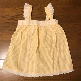 ピーチジョン(PEACH JOHN)の新品☆ブラウス・コットン・チェック・イエロー×白・レース・PJ・サイズS☆可愛い(シャツ/ブラウス(半袖/袖なし))