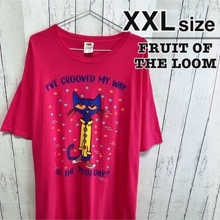 フルーツオブザルーム(FRUIT OF THE LOOM)のフルーツオブザルーム　Tシャツ　XXL　ピンク　ネコ　キャット　キャラクター(Tシャツ/カットソー(半袖/袖なし))