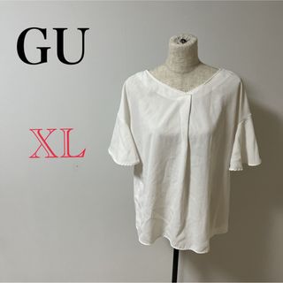 UNIQLO - 【GU】レディース　ブラウス　カットソー　シャツ　ホワイト　無地　半袖　古着