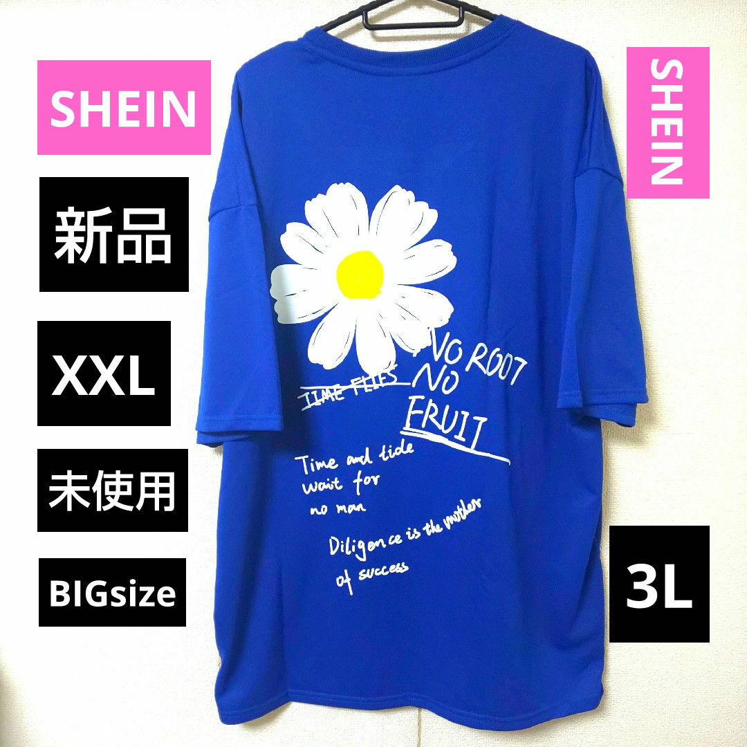 SHEIN(シーイン)の新品 XXL SHEIN 半袖Tシャツ ブルー 大きいサイズ トップス 3L 青 メンズのトップス(Tシャツ/カットソー(半袖/袖なし))の商品写真