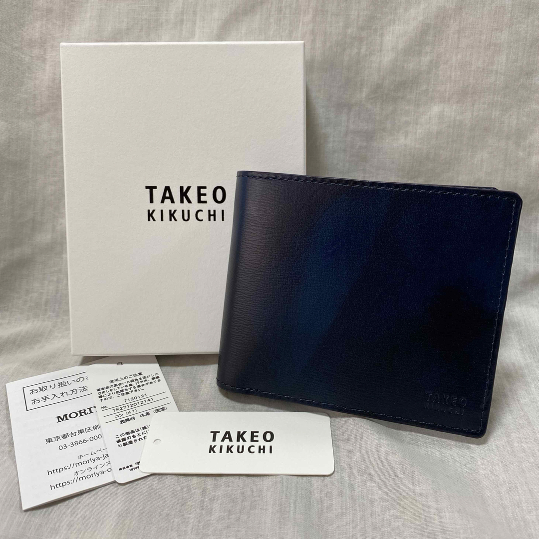 TAKEO KIKUCHI(タケオキクチ)の新品 本物 正規品 タケオキクチ メンズ 本革 レザー 二つ折り 財布 ネイビー メンズのファッション小物(折り財布)の商品写真