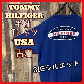 トミーヒルフィガー(TOMMY HILFIGER)のトミーヒルフィガー メンズ プリント 2XL ブルー 古着 半袖 Tシャツ(Tシャツ/カットソー(半袖/袖なし))