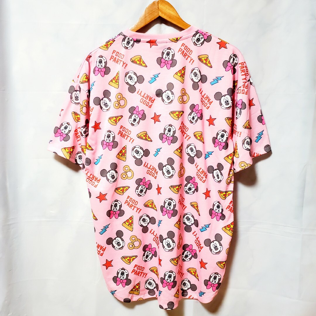 Disney(ディズニー)の新品 ディズニー tシャツ ミッキー レトロ 半袖 ミニーちゃん 総柄 ピザ レディースのトップス(Tシャツ(半袖/袖なし))の商品写真