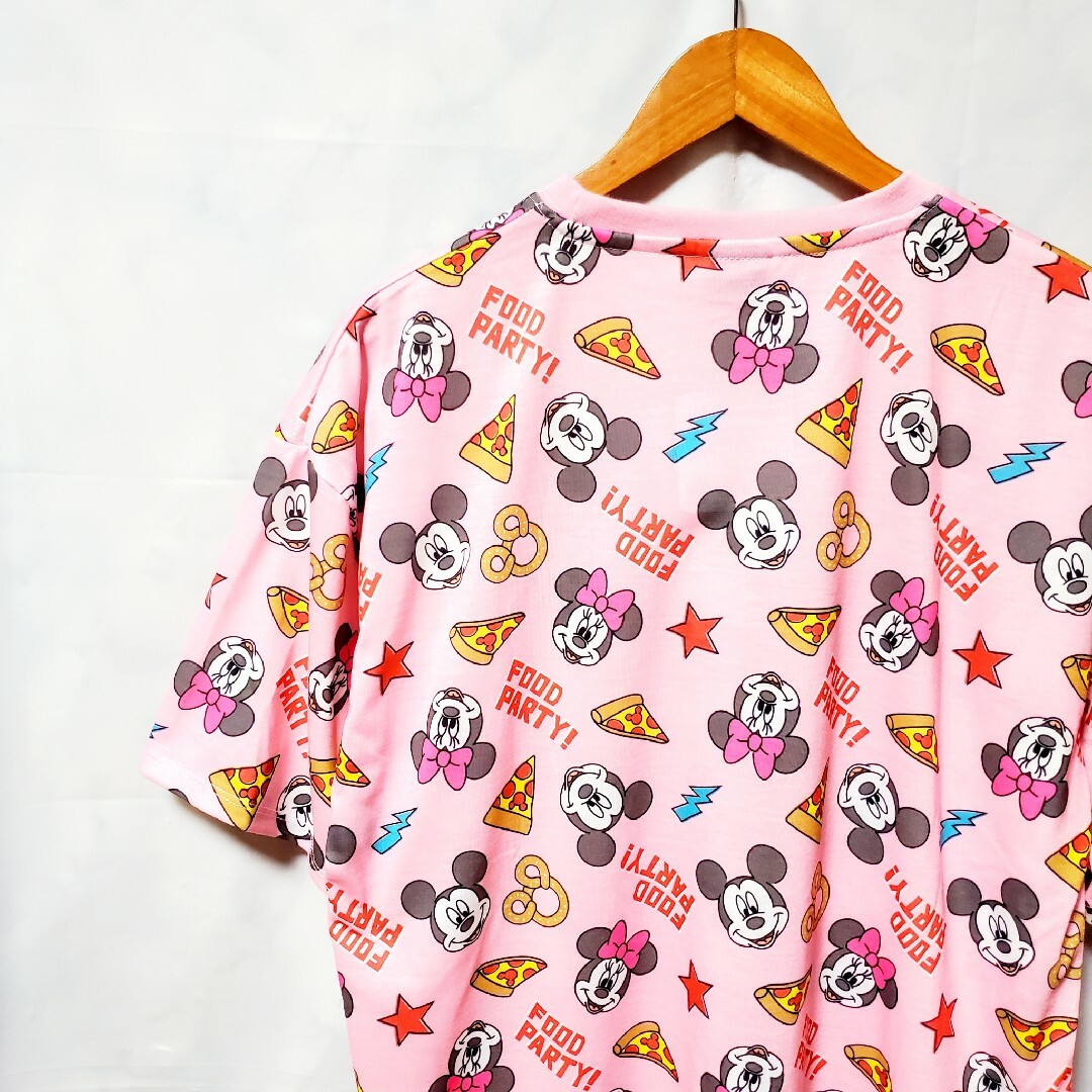 Disney(ディズニー)の新品 ディズニー tシャツ ミッキー レトロ 半袖 ミニーちゃん 総柄 ピザ レディースのトップス(Tシャツ(半袖/袖なし))の商品写真